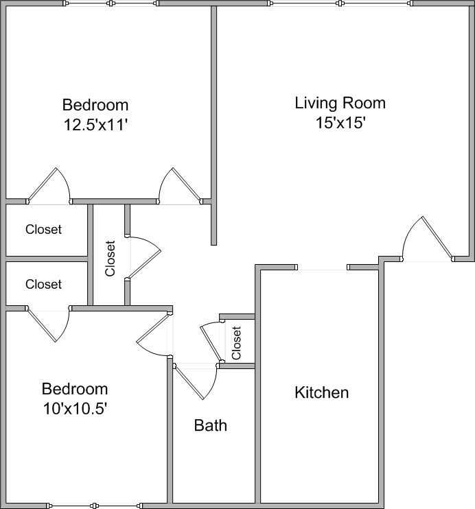 Floor plan for 2 beds, 1 bath, 720 sqft